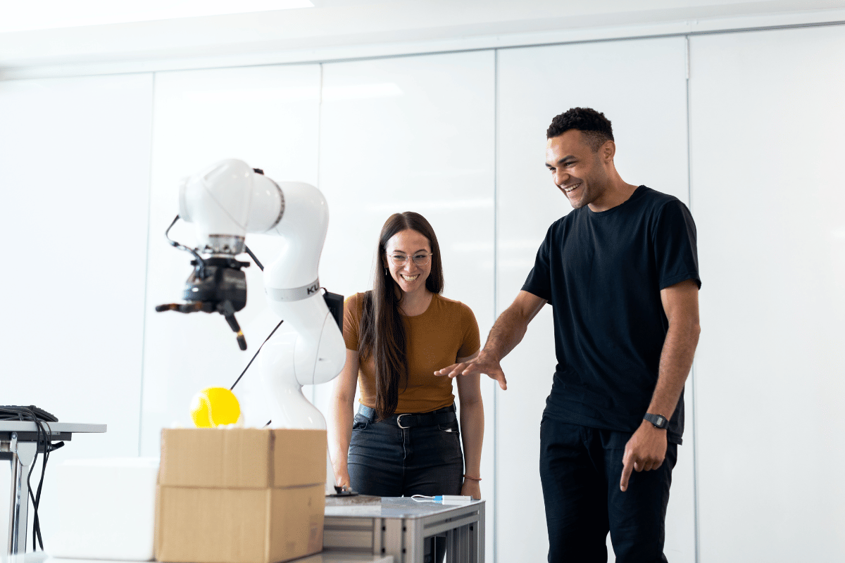 corporate lady and gent using ai ethics guidelines for workplace learning