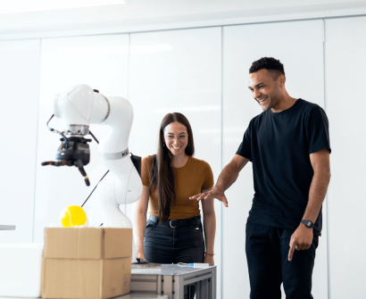 corporate lady and gent using ai ethics guidelines for workplace learning